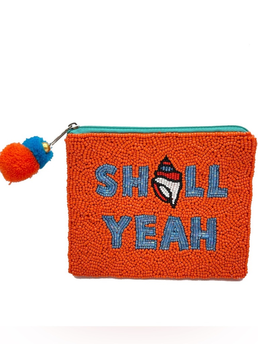 Nu Shuz Key West Hand-Beaded ' Shell Yeah ' Orange  Conch Clutch Coin Pouch